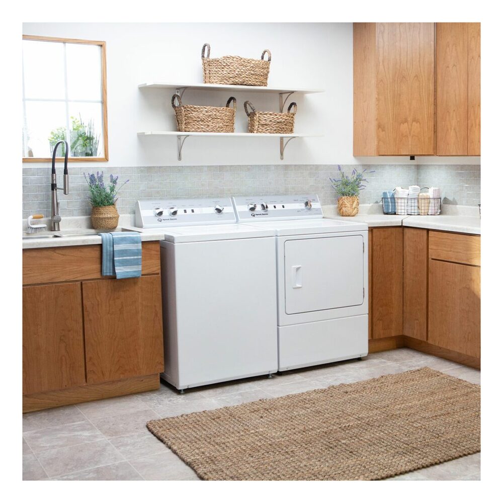 Speed Queen TC5 washer paired with DC5003WE electric dryer, side by side